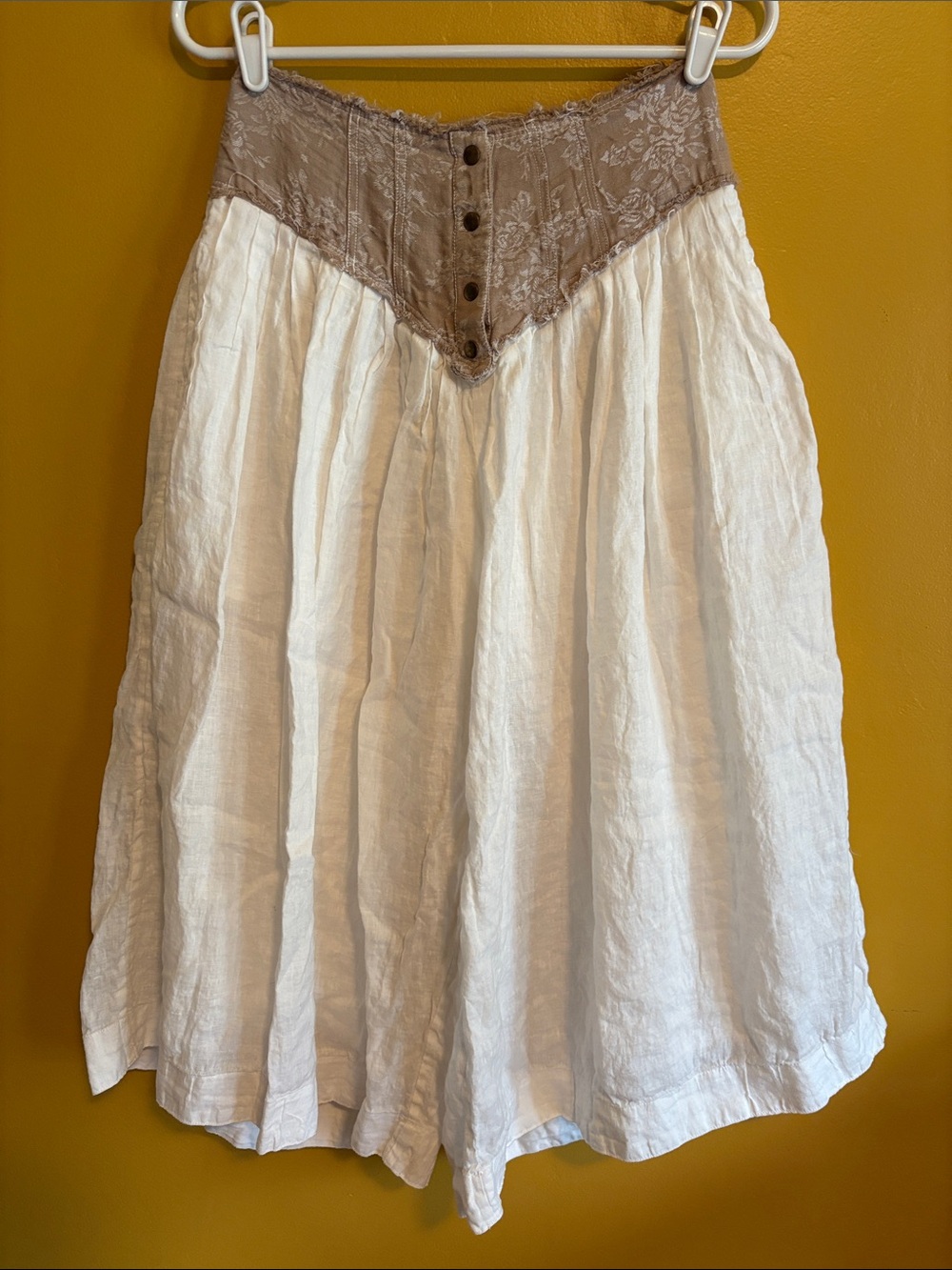 Anthropologie Linen Jacquard Basque-Waist Culottes Pants